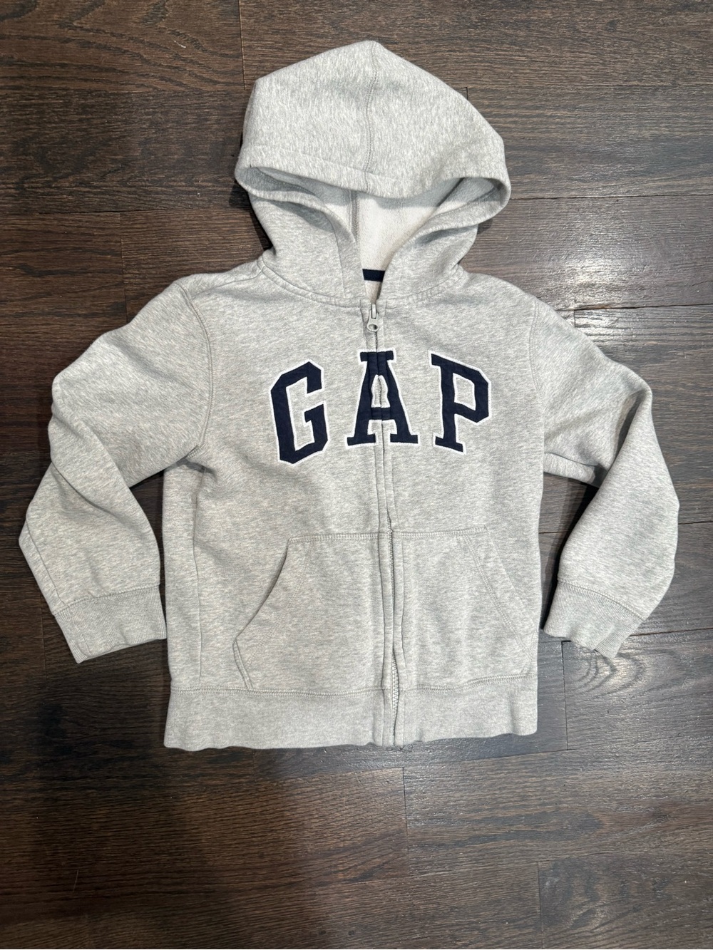 Boys GAP Kids Light Gray Hoodie with Navy Lettering